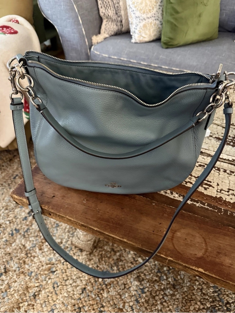 Coach Pebbled Leather Shoulder Bag in Slate Blue